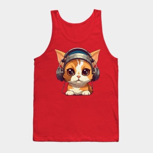 Cute Cat Wearing Headphones Tank Top